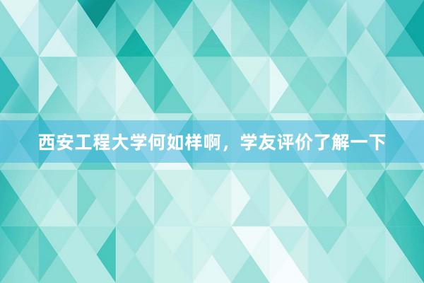 西安工程大学何如样啊，学友评价了解一下